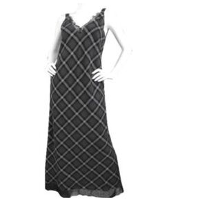 Gold Hawk Charcoal Cotton Plaid Maxi Dress w Lace,  Size SM   *NWT*